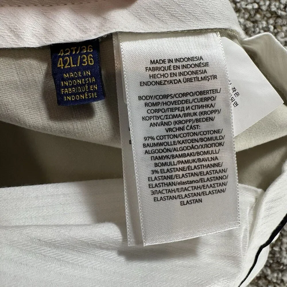 Polo Ralph Lauren Pants Mens 42x36 Stretch‎ Classic Fit Chino Tan New With Tags